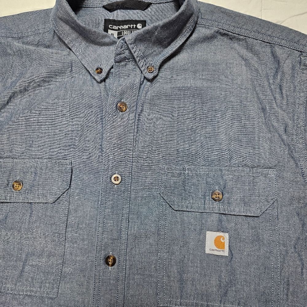 Carhartt Loose Fit Denim Button Down Short Sleeve Shirt Men's Size‎ XL - Picture 4 of 9